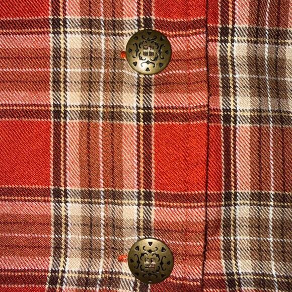 Rare Vintage VTG Flannel Plaid Lightweight Coat with unique buttons womens sz L - Picture 4 of 7